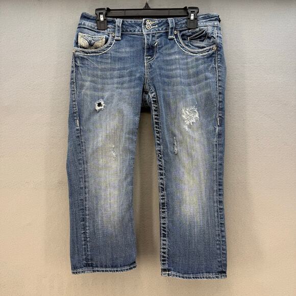 Vigoss Jeans Women's 5/6x21 Blue The Chelsea Capri Embellished Pockets Summer - Picture 1 of 15